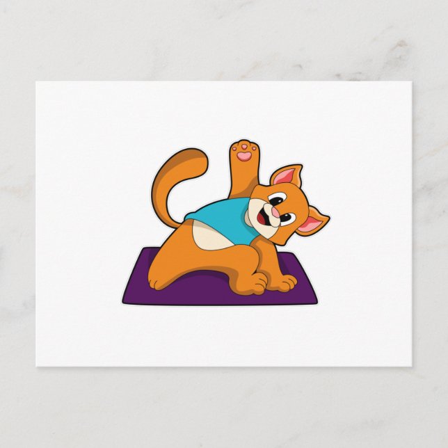 Cat at Yoga with Yoga mat Postcard (Front)