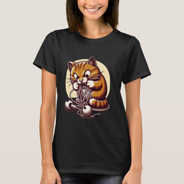 Cat Ate Earbuds Funny Pet T-Shirt (Front)