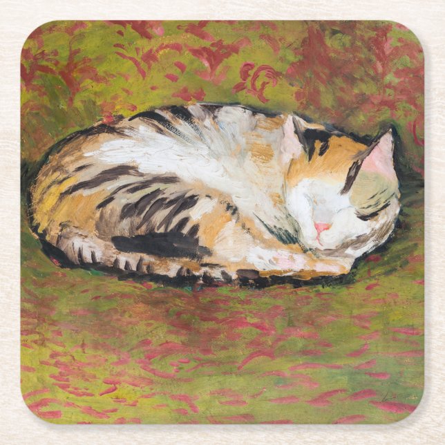 Cat, August Macke Square Paper Coaster (Front)
