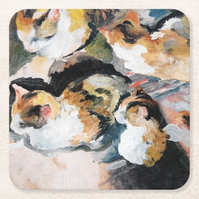 Cat, August Macke Square Paper Coaster (Front)