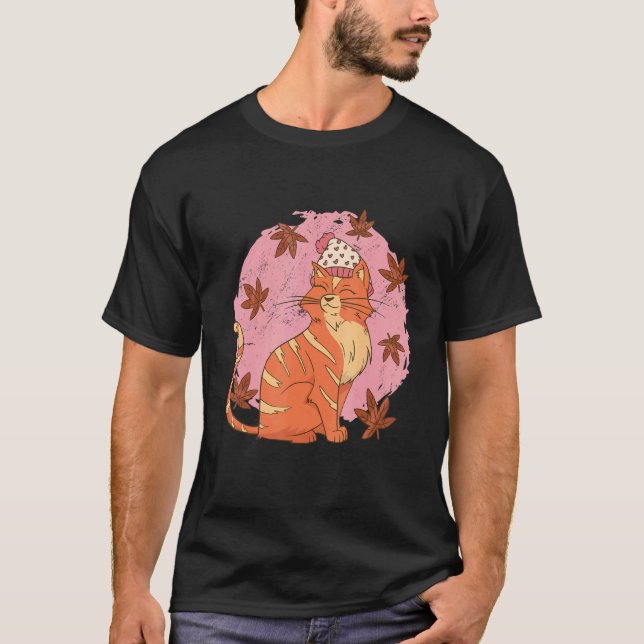 Cat autumn Leaves T-Shirt (Front)