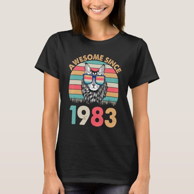 Cat Awesome Since 1983 Happy Birthday To Me  39 Ye T-Shirt (Front)