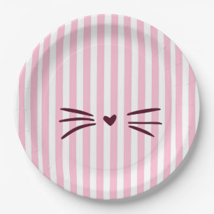 Cat Baby Shower, Baby Girl, Pink Stripes Paper Plate