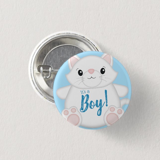 Cat Baby Shower Kitty Blue 3 Cm Round Badge (Front & Back)