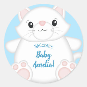 Cat Baby Shower Kitty Blue Classic Round Sticker