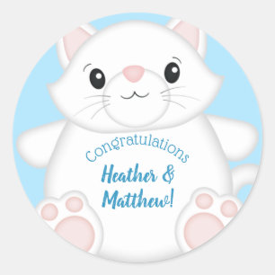 Cat Baby Shower Kitty Blue Classic Round Sticker