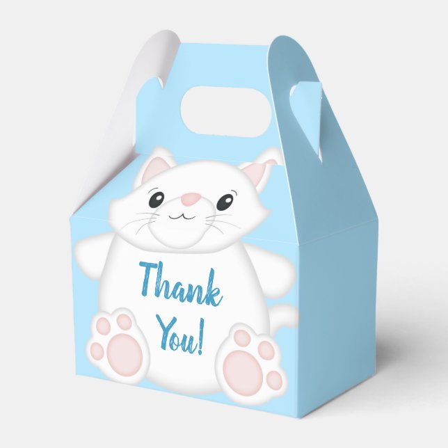 Cat Baby Shower Kitty Blue Favour Box (Front Side)