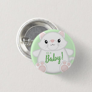 Cat Baby Shower Kitty Green 3 Cm Round Badge