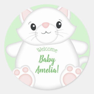 Cat Baby Shower Kitty Green Classic Round Sticker