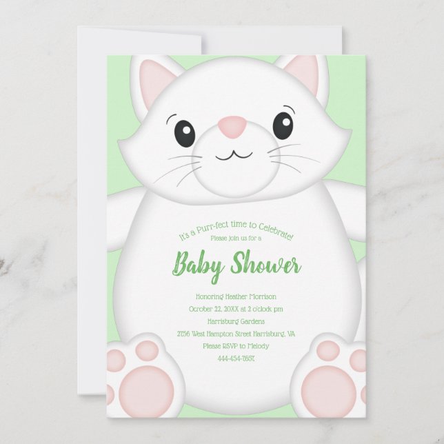 Cat Baby Shower Kitty Green Invitation (Front)