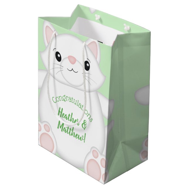 Cat Baby Shower Kitty Green Medium Gift Bag (Back Angled)