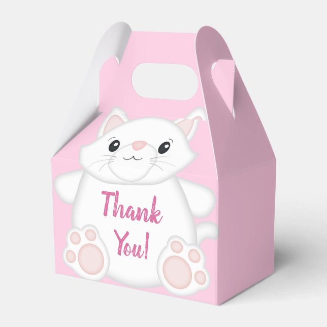 Cat Baby Shower Kitty Pink Favour Box (Front Side)