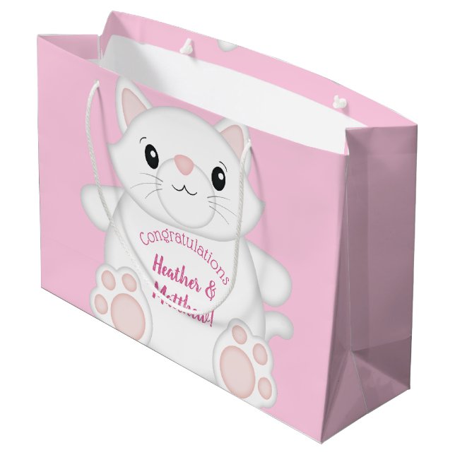 Cat Baby Shower Kitty Pink Large Gift Bag (Back Angled)
