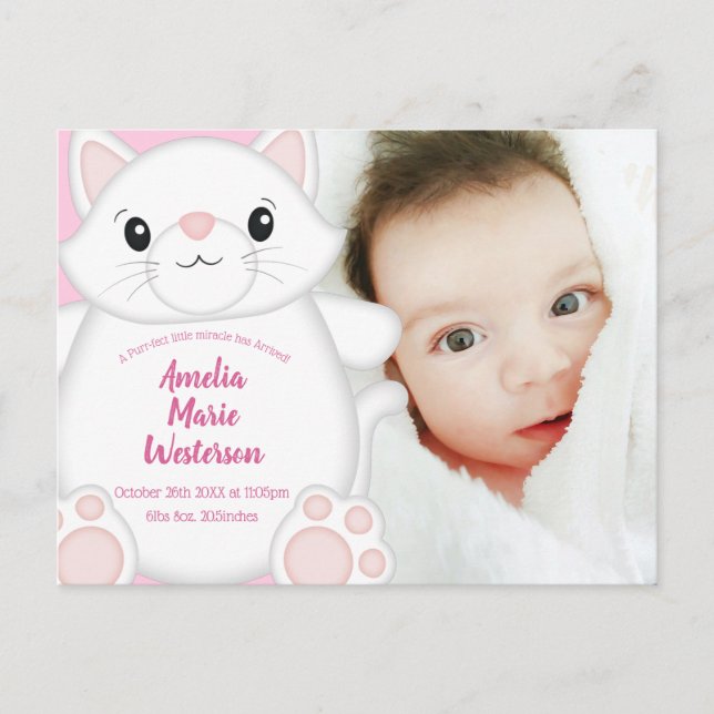 Cat Baby Shower Kitty Pink Postcard (Front)