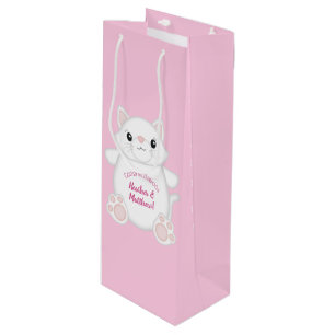 Cat Baby Shower Kitty Pink Wine Gift Bag