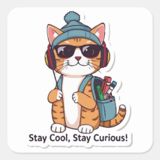 Cat Back To School - Stay Cool, Stay Curious Square Sticker