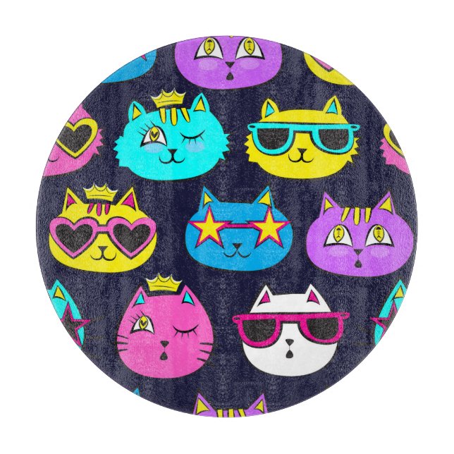 Cat badges, pop art textile cutting board (Front)