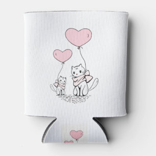 Cat Balloon Love Kitten Heart Pink Can Cooler