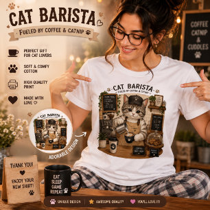 Cat Barista Coffee Lover Cute Cafe Cat T-Shirt   F Tri-Blend Shirt