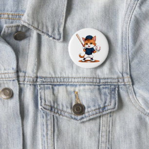 Cat baseball player 6 cm round badge