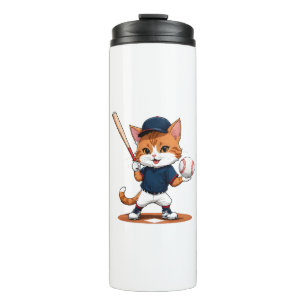 Cat baseball player thermal tumbler