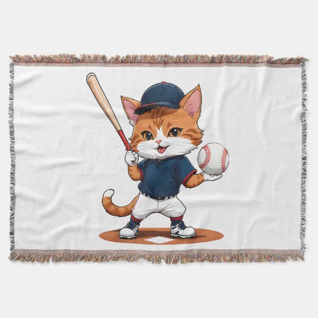 Cat baseball player throw blanket (Front)