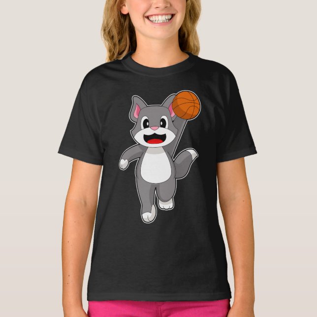 Cat Basketball player Basketball T-Shirt (Front)