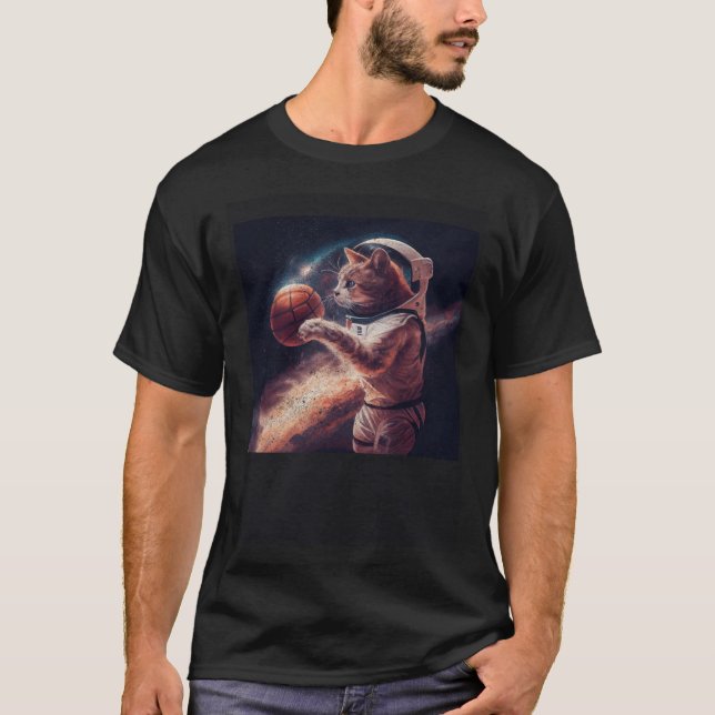 Cat Basketball Space  1 T-Shirt (Front)
