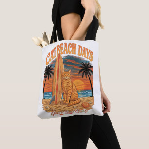 Cat Beach Days Funny Surfing Cat Lover Gift Tote Bag