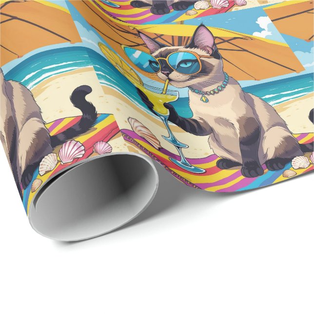 Cat Beach themed for Siamese Cat Lovers Wrapping Paper (Roll Corner)