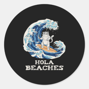 Cat Beaches Funny Japanese Hola Cat Surfing Classic Round Sticker