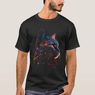Cat Beautiful Kitten Cosmic Profile Animal Black T-Shirt