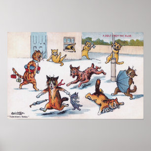 Cat Being Chased by a Dog, Louis Wain Poster