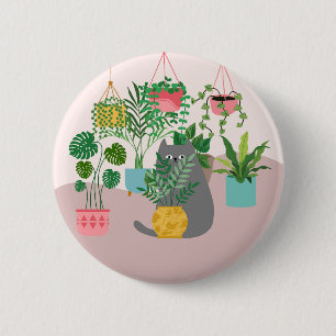 Cat Between Plants Funny 6 Cm Round Badge