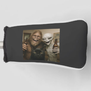 Cat Bigfoot Alien Selfie BFF Funny Photo With UFO Golf Head Cover