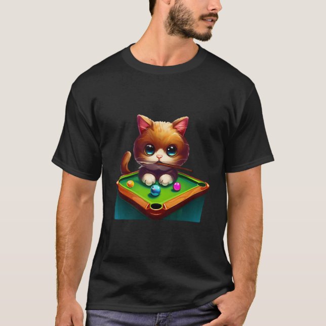 Cat Billiards Player Billiard Cat T-Shirt (Front)