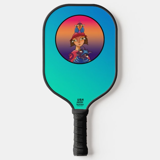 Cat bird lady pickleball paddle (Front)
