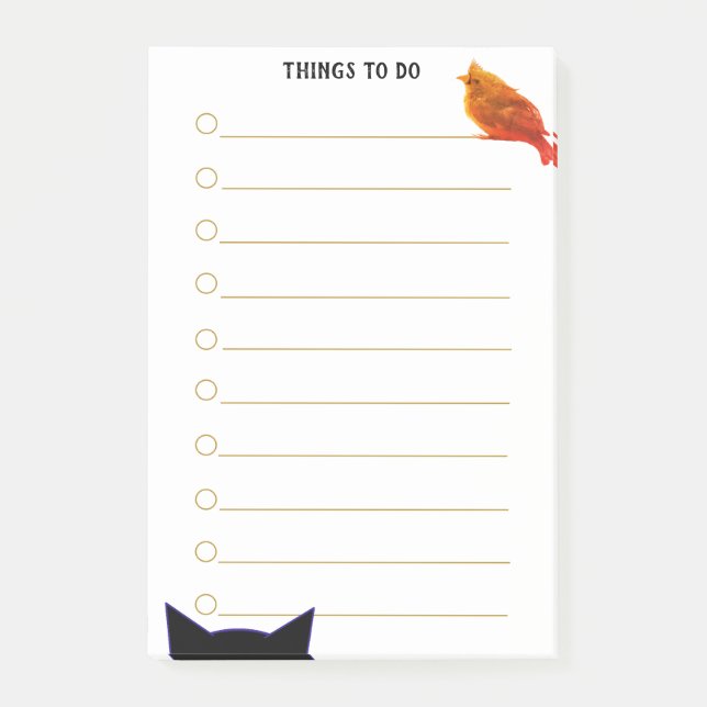 Cat & Bird Personalised Things To Do Post-it Notes (Front)
