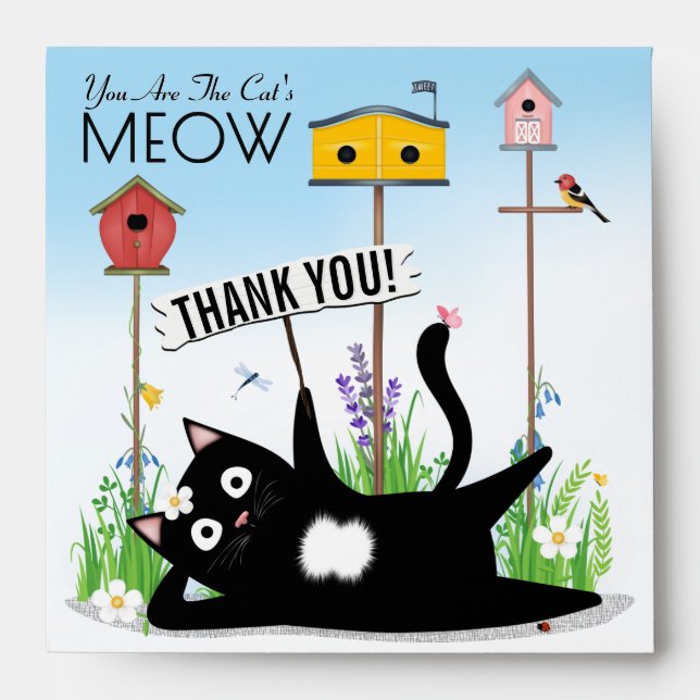 Cat Birds Garden Thank You Envelope (Front)