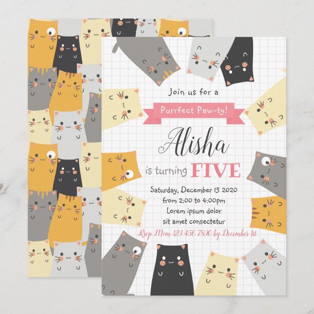Cat Birthday Invitation (Front/Back)