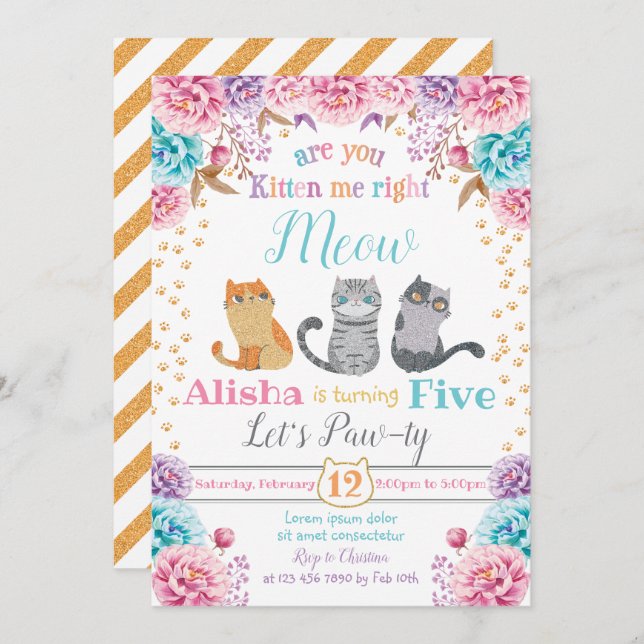 Cat Birthday Invitation (Front/Back)