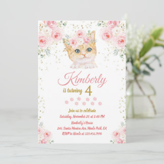 Cat Birthday Invitation Kitten Party Pawty Girl
