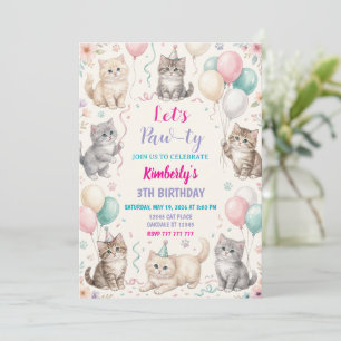 Cat Birthday Invitation Kitten Party Pawty Girl