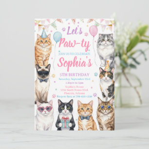 Cat Birthday Invitation Kitten Party Pawty Girl