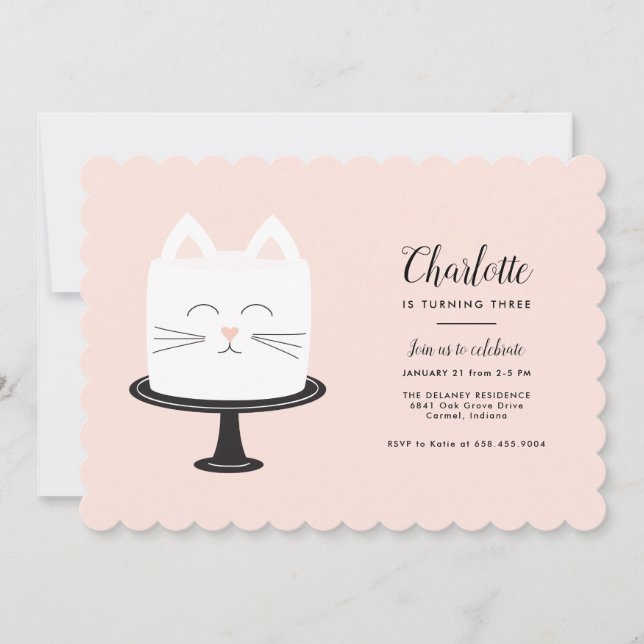 Cat Birthday Invitations for Third Birthday Party (Front)
