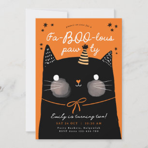 Cat Birthday invite, Black Cat Halloween Birthday Invitation