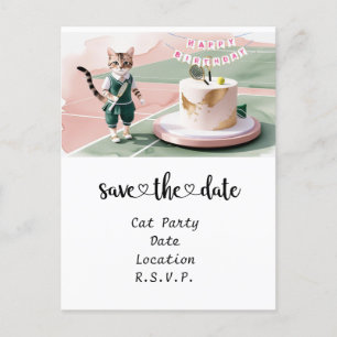 Cat  Birthday Party at tennis court Invitation Postcard