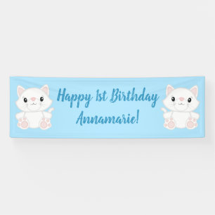 Cat Birthday Party Kitty Blue Banner