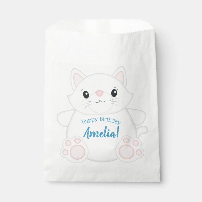 Cat Birthday Party Kitty Blue Favour Bags (Front)