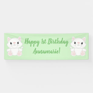 Cat Birthday Party Kitty Green Banner